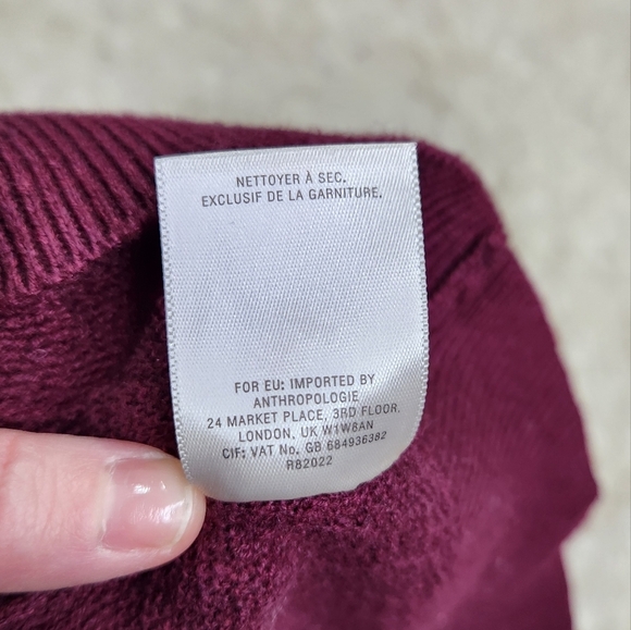 Anthropologie Field Flower Pearled Bow Beaded Sweater Wool Blend Burgundy Sz Med - Picture 12 of 12